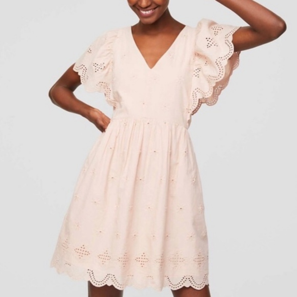 Loft Pink Eyelet Dress Size LP - Picture 1 of 6